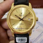 Perfect Replica Swiss Grade Rolex Cellini All Gold Dial Carved Bezel 40mm Watch